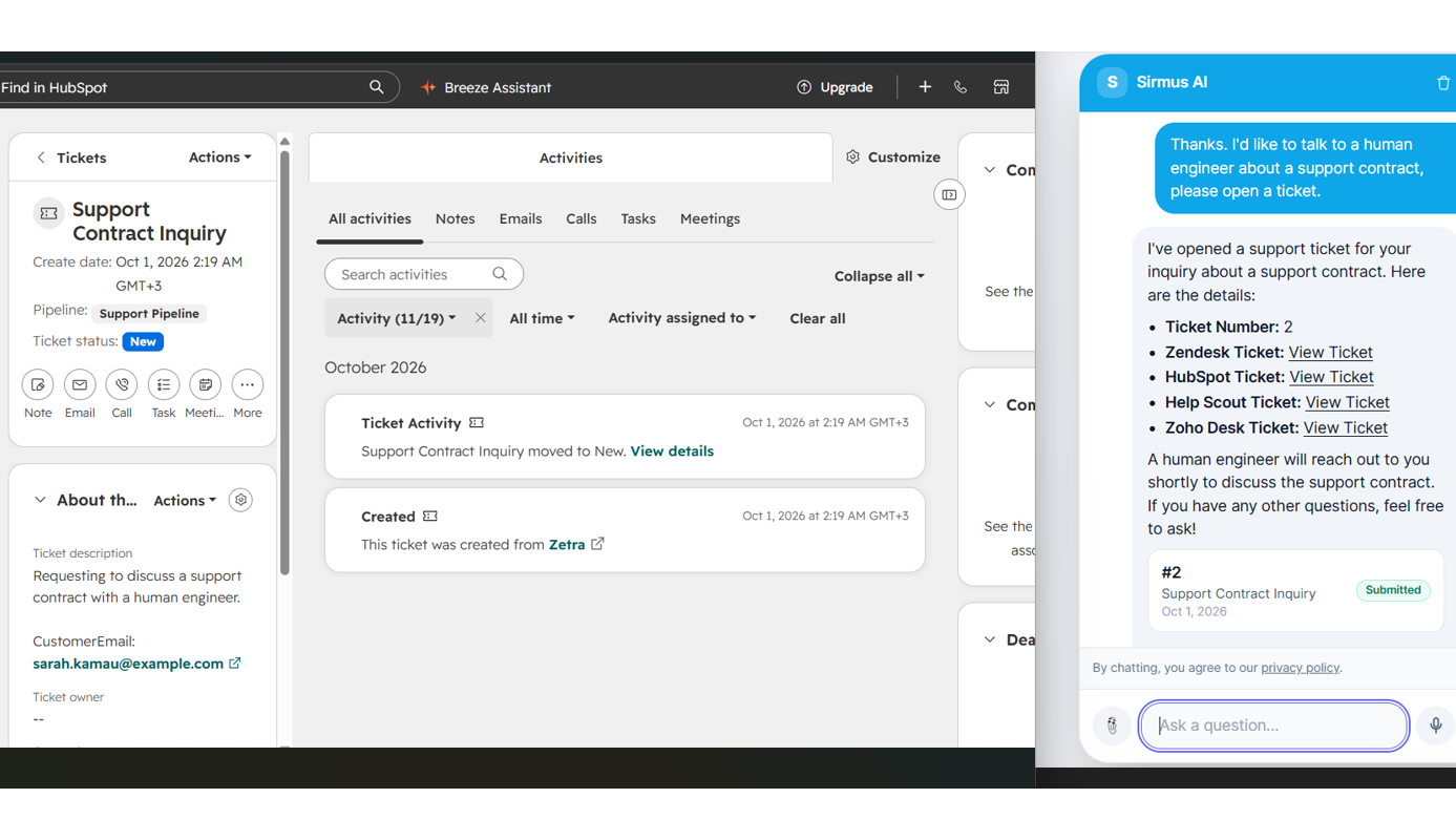 Escalations become HubSpot tickets